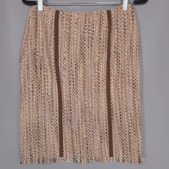 ALBERTA FERRETI ITALY‎ MADE Women's Skirt 6 VIRGIN WOOL Blend Knit Straight Tan